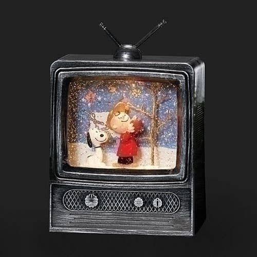 9"H LED Musical Swirl TV Snoopy & Charlie Brown by Tree