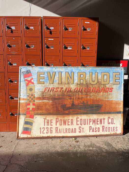 Antique Orginal Evinrude Sign "First In Outboards" Paso Robles Advertising Sign - Instore Pickup Only