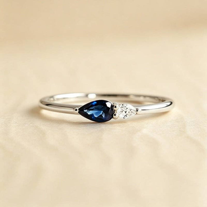 Dainty Two-Tone Teardrop CZ Band Ring in 925 Sterling Silver