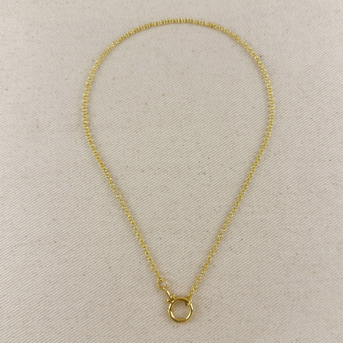 18k Gold Filled Rolo Chain With Round Clicker Clasp Necklace