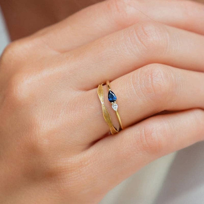 Dainty Two-Tone Teardrop CZ Band Ring in 925 Sterling Silver