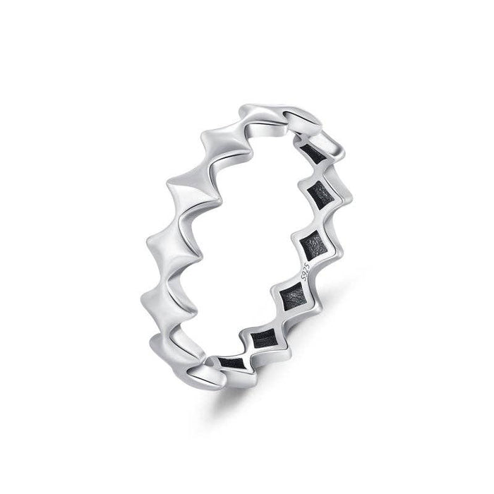 Star Motif Textured Linked Band Ring in 925 Sterling Silver