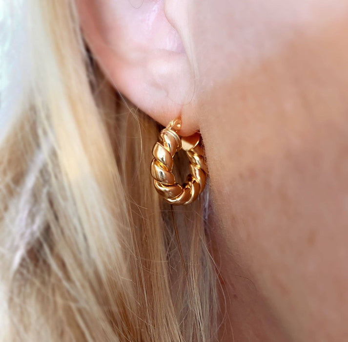18k Gold Filled Twisted Tube Hoop Earrings - The Croissant Hoops