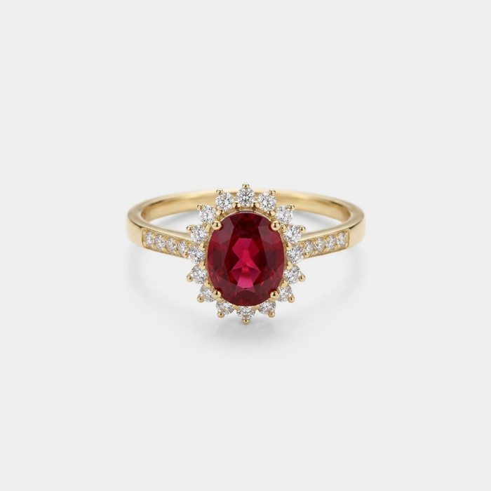 Oval-Cut Garnet Flower Statement Ring in 925 Sterling Silver