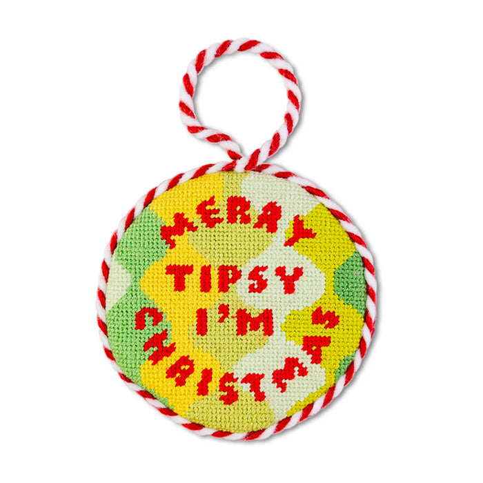 Merry Tipsy I'm Christmas Needlepoint Ornament