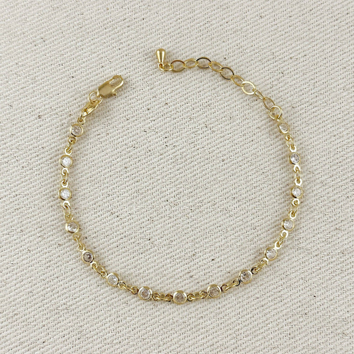 18k Gold Filled Round Bezel CZ Bracelet