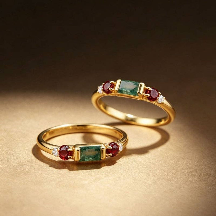 Moss Agate Red Multi-Stone Band Ring in 925 Sterling Silver