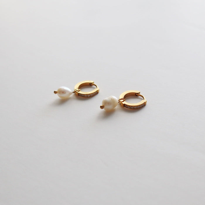 CZ Huggies with Pearl Drop