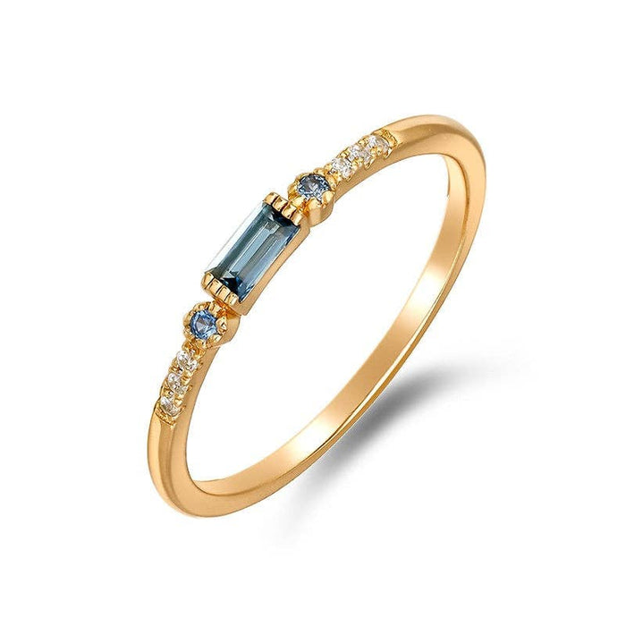 Baguette Blue CZ Stack Thin Band Ring in 925 Sterling Silver