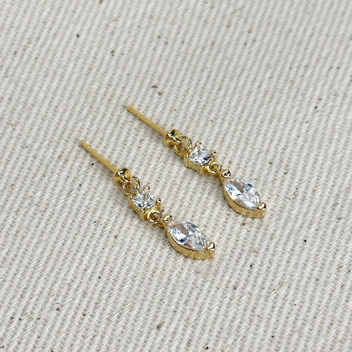 18k Gold Filled Princess Cut and Marquise CZ Dangling Earrings