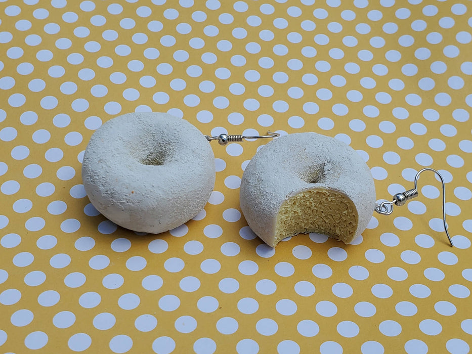 White Powdered Donut Earrings, White Donut Earrings