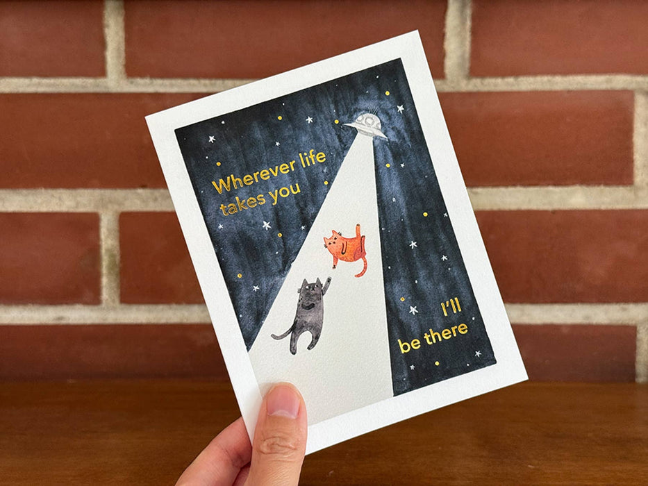 UFO Cats Gold Foiled Greeting Card