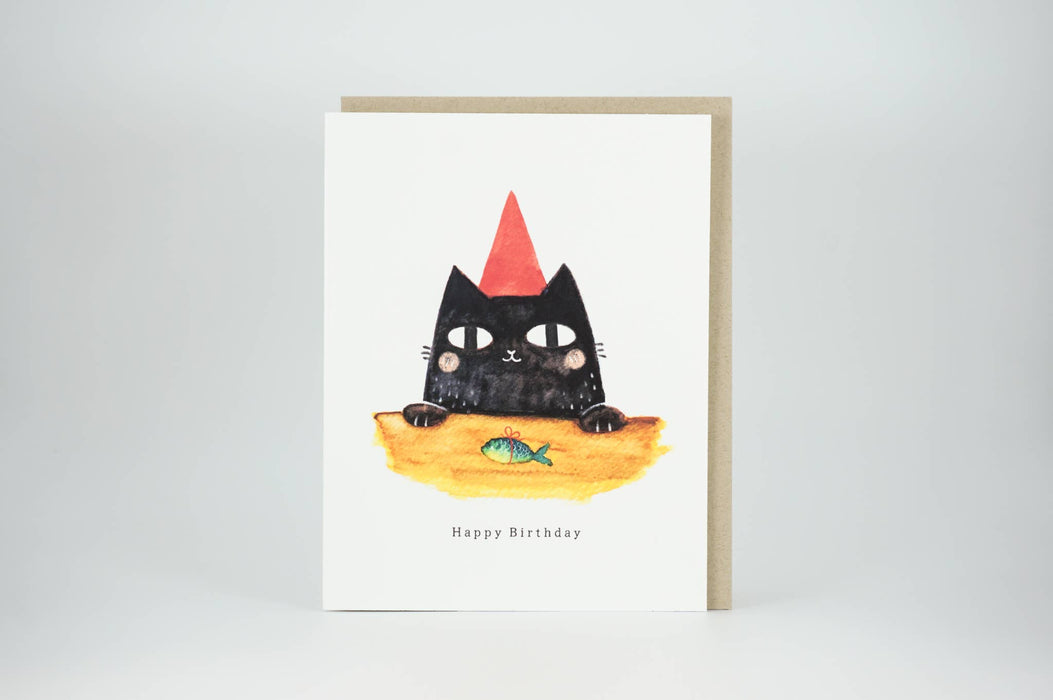 Red Cap Birthday Cat Greeting Card 