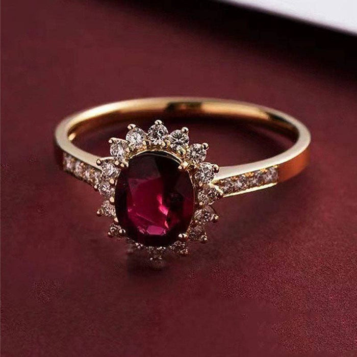 Oval-Cut Garnet Flower Statement Ring in 925 Sterling Silver