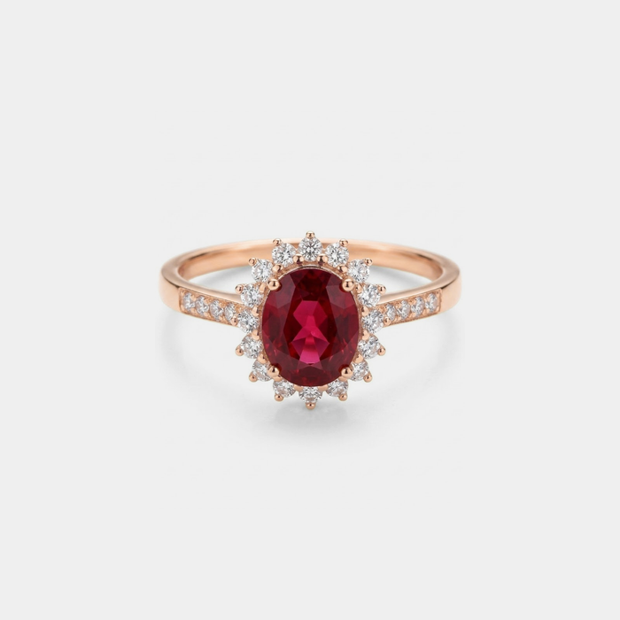 Oval-Cut Garnet Flower Statement Ring in 925 Sterling Silver