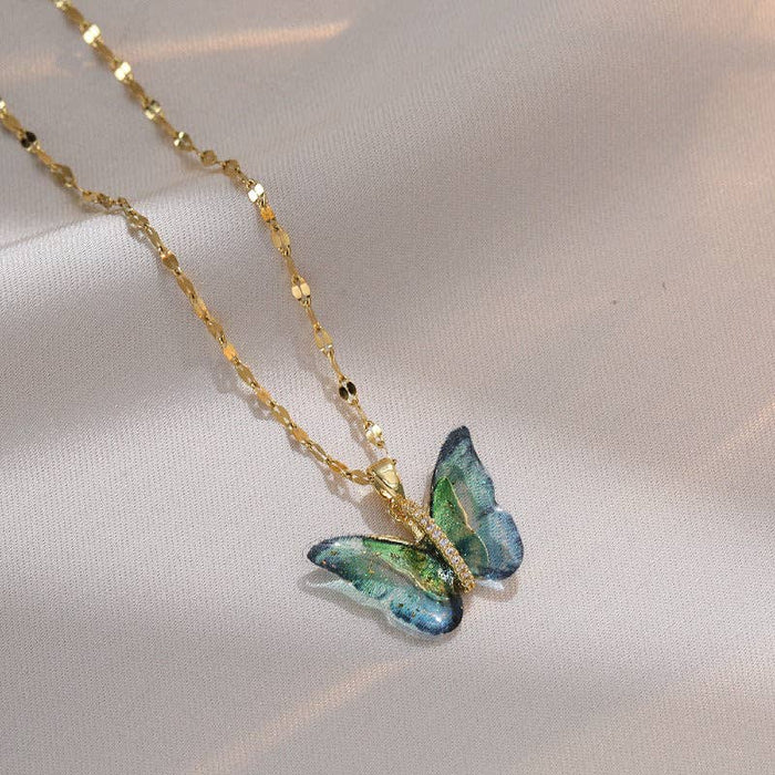 Colorful Butterfly CZ Pendant Necklace in Stainless Steel