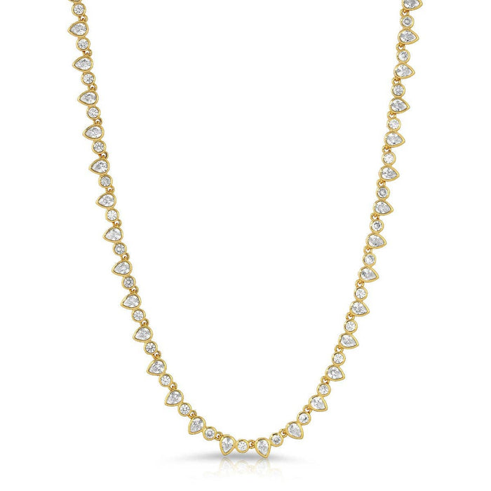 Teardrop Tennis Necklace- Clear/gold - 18 inch length