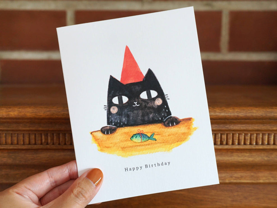 Red Cap Birthday Cat Greeting Card 