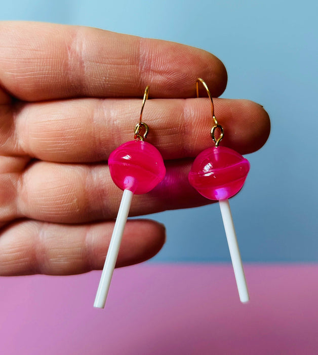 Pink Lollipop Earrings Candy Food Earrings Funky Earrings