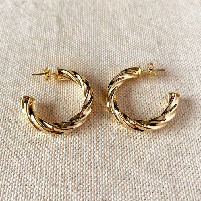 18k Gold Filled Twisted Half-Hoop Earrings - Large Size