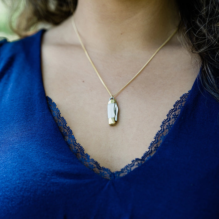 Tiny Pearl Handle Knife on Gold Chain