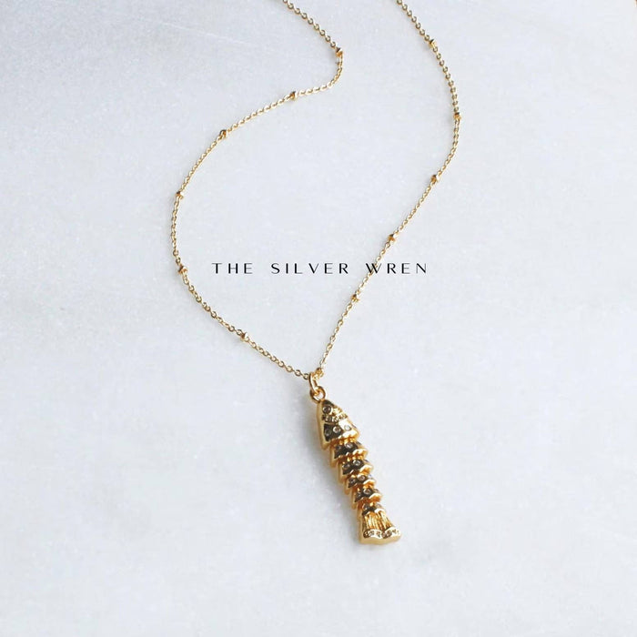 Gold CZ Fish Pendant Necklace