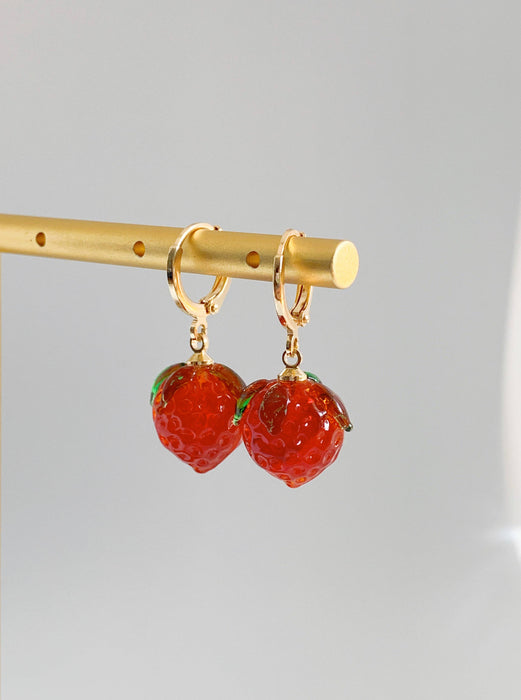 Dainty Glass Bead Strawberry Earrings