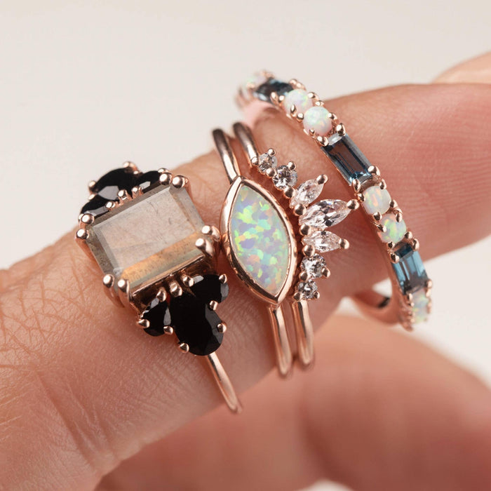 Rose Gold London Blue Topaz & Opal Midnight Crossing Band