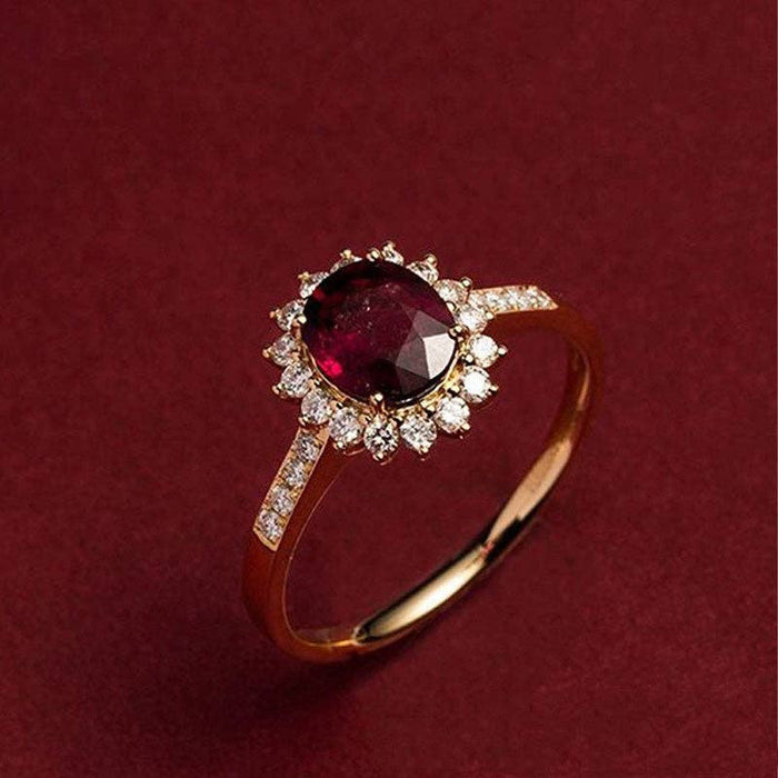 Oval-Cut Garnet Flower Statement Ring in 925 Sterling Silver