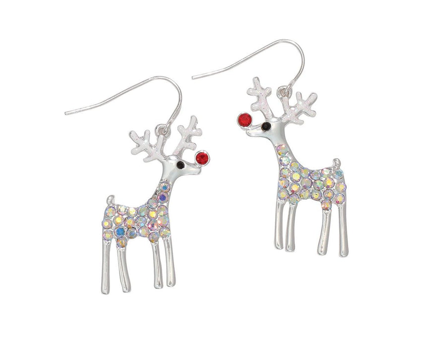 Silver Crystal Rudolph Earrings