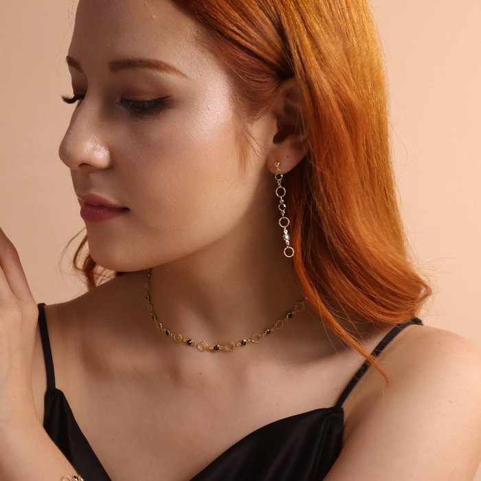 18k Gold Filled Black Bezel CZ & Circles Choker Necklace