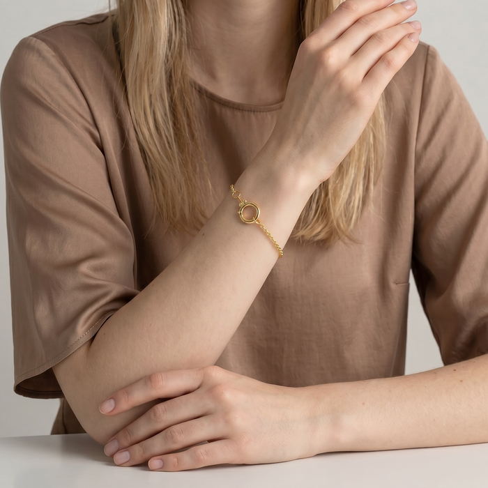 18k Gold Filled Rolo Chain With Round Clicker Clasp Bracelet