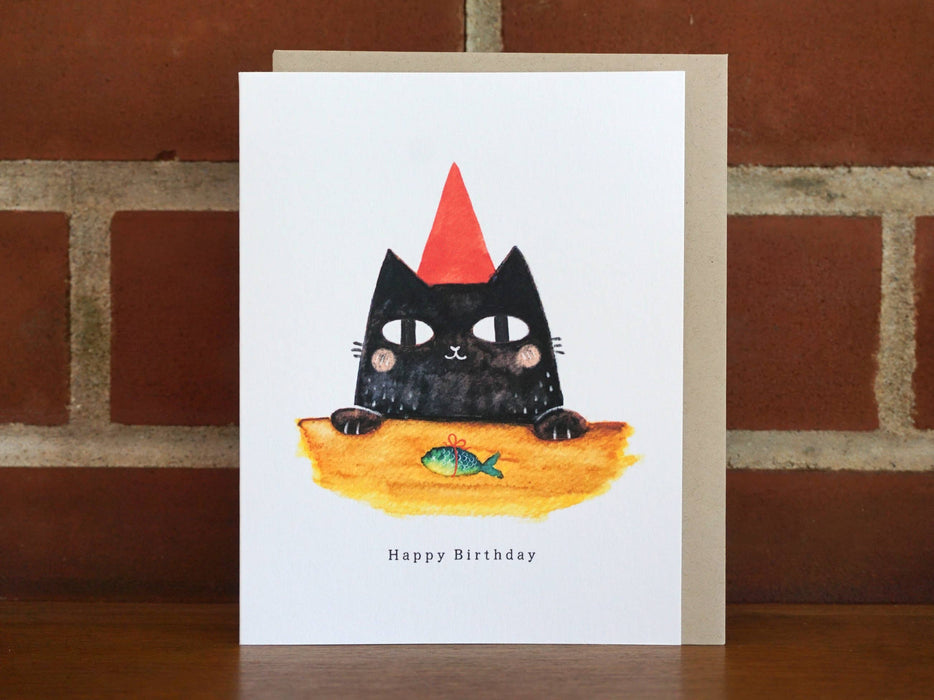 Red Cap Birthday Cat Greeting Card 