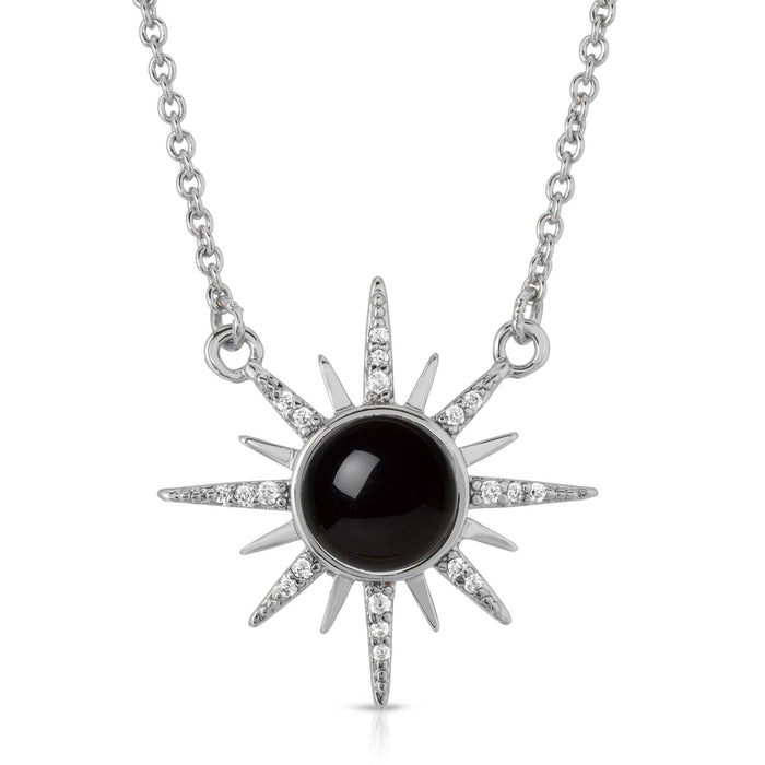 Gemstone Starburst Necklace - Black Onyx/Silver