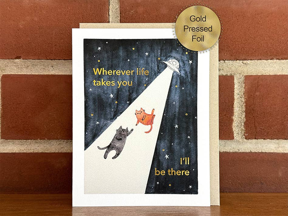 UFO Cats Gold Foiled Greeting Card