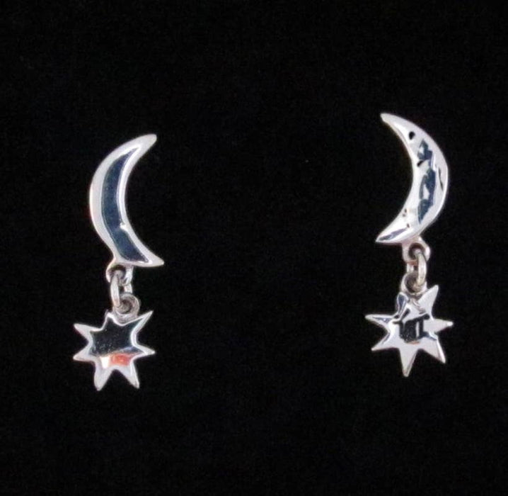 Sterling Silver Crescent Moon with Nova Star Earring
