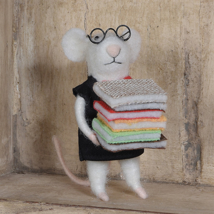 Felt Librarian Mouse Ornament