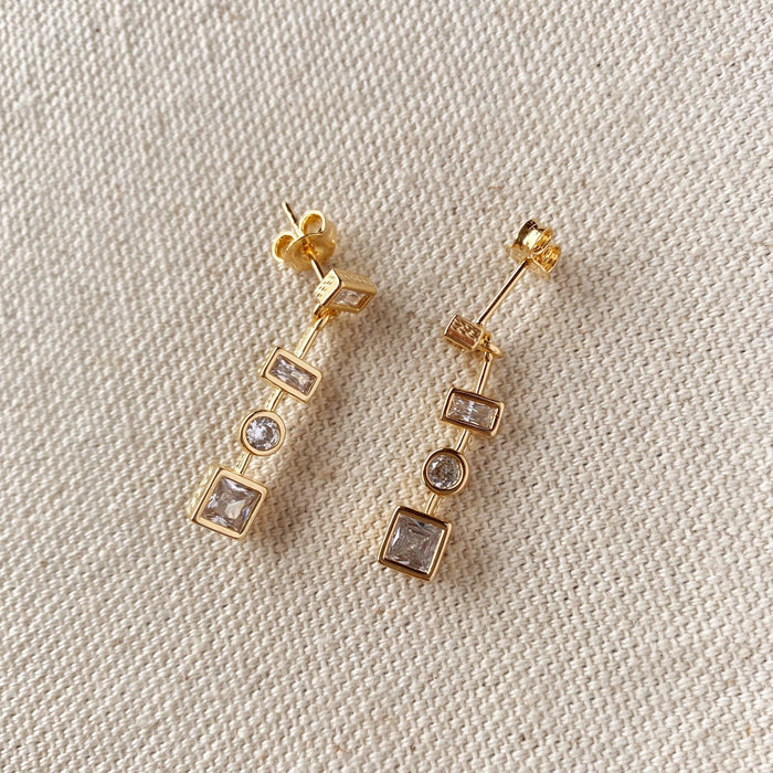 18k Gold Filled Clear Dangling Shapes Earring