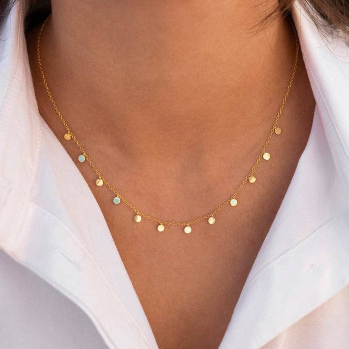 Dainty Round Charm Station Necklace in 925 Sterling Silver