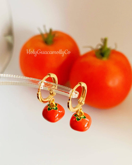 Dainty Tomato Huggie Earrings