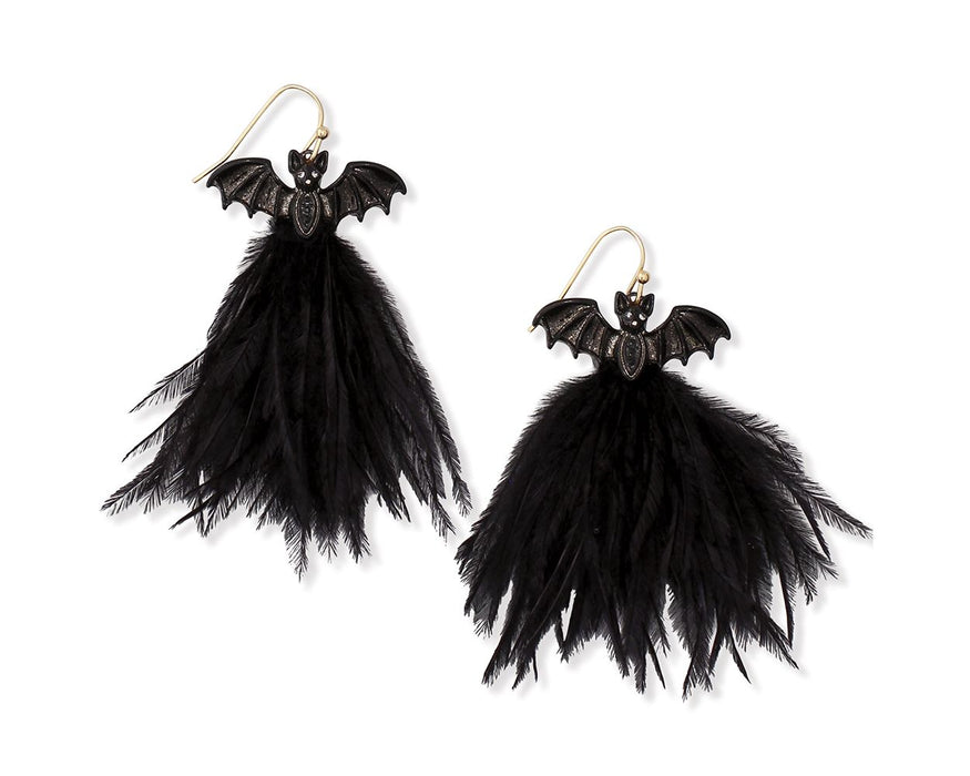 Black Bats w/ Feather Earrings