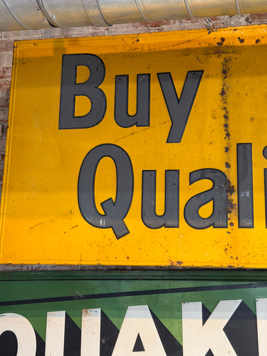 Vintage Quaker Oil Metal Advertising Sign - Yellow