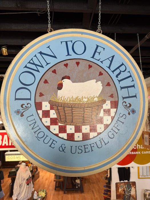 Vintage Wooden Down To Earth Chickens Advertising Sign