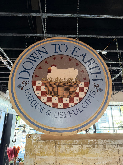 Vintage Wooden Down To Earth Chickens Advertising Sign