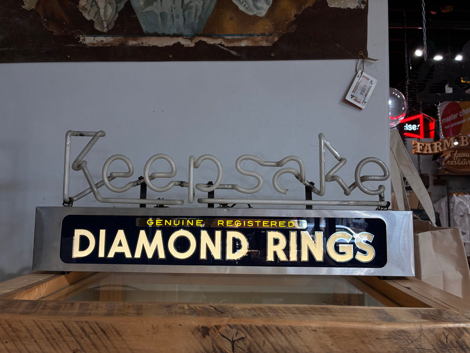 Keepsake Diamond Rings Neon Light Up Sign Vintage As IS
