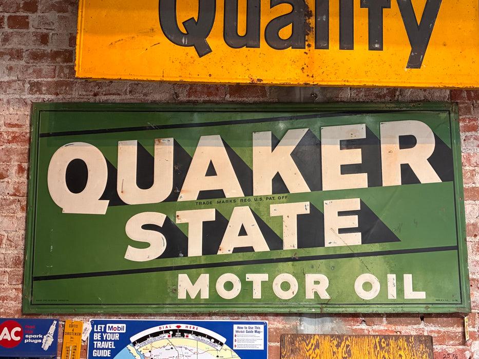 Vintage Quaker Oil Metal Advertising Sign - Green