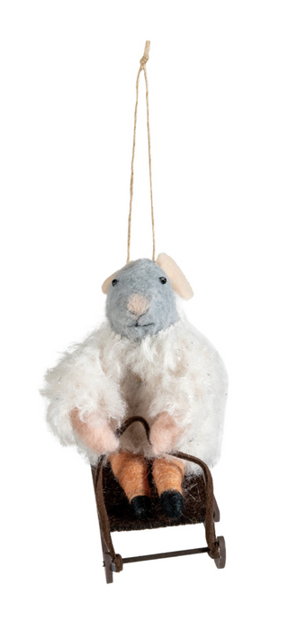 Wool Felt Mouse on Sled/Skis Ornament