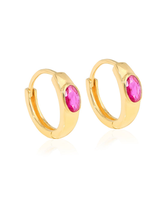 14K Gold Plated Silver Lab Created Ruby Hoop Earring