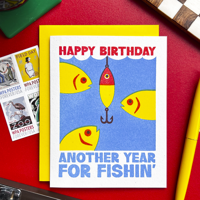 Happy Fishin' Birthday - Risograph Card