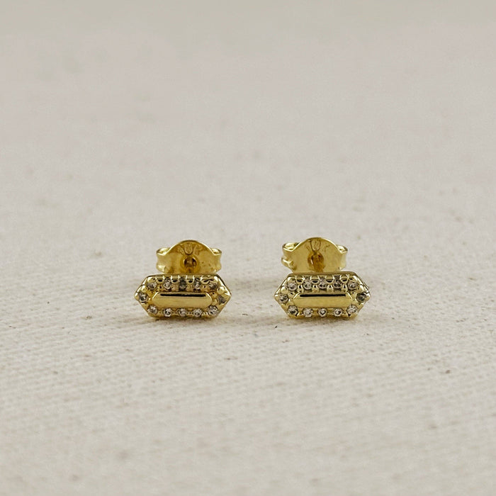 18k Gold Filled Mini Pointed Rectangle Plate Stud Earrings